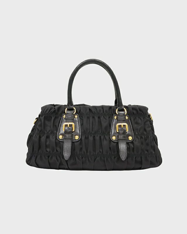 PRADA ロゴ金具ナイロンギャザーハンドバッグ | Hedy