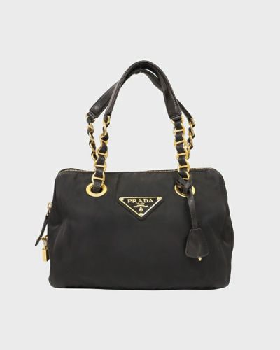PRADA プラダ ショルダーバッグ ネイビー ロゴ型押し レザー
