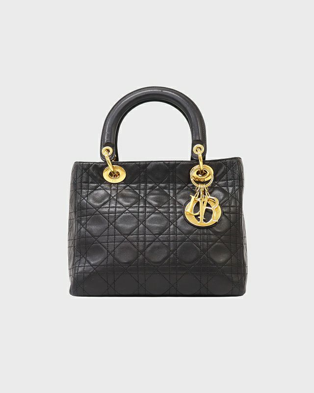 【美品】ディオール　ハンドバッグ　ロゴマーク　ゴールド金具　レザー　ブラック Christian Dior クリスチャンディオール ハンドバッグ CDロゴ