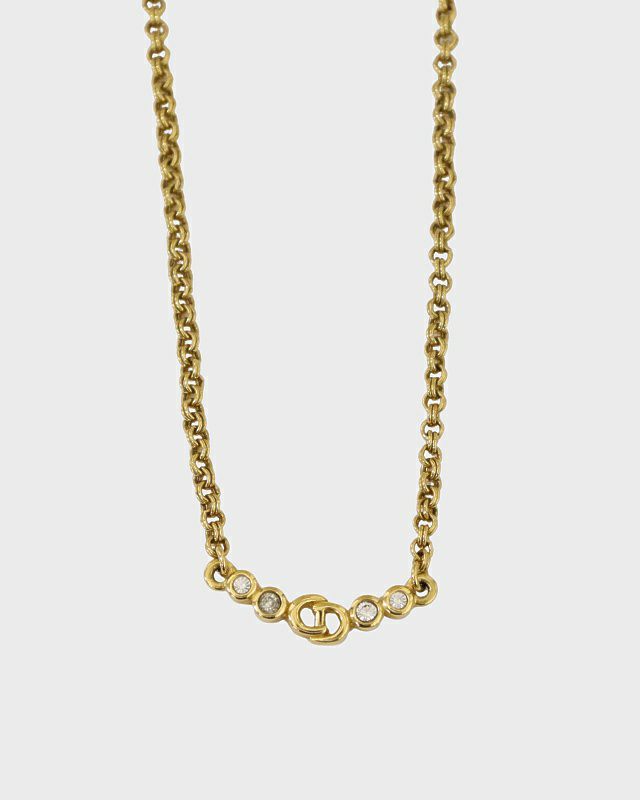 Diorネックレス CD ラインストーンパール クリスチャンディオール ネックレス フェイクパール ライン