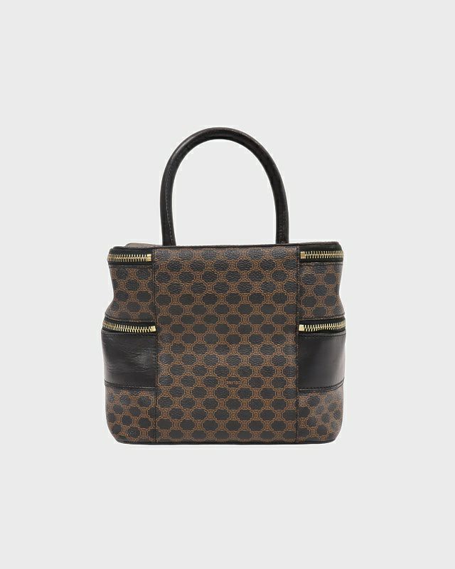 美品 CELINE マカダム柄 バニティバッグ ポーチ 2way ハンドバッグ CELINE マカダム柄ブラゾン刻印バニティ2WAYバッグ