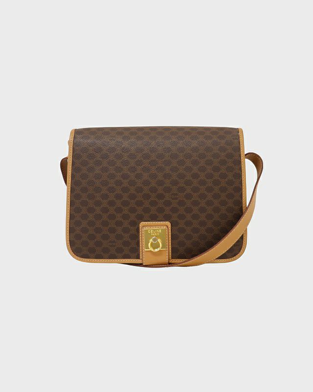美品　CELINE セカンドバッグ　ブラウン　マカダム　ガンチーニ金具　男女兼用 美品 CELINE セカンドバッグ ブラウン マカダム ガンチーニ金具