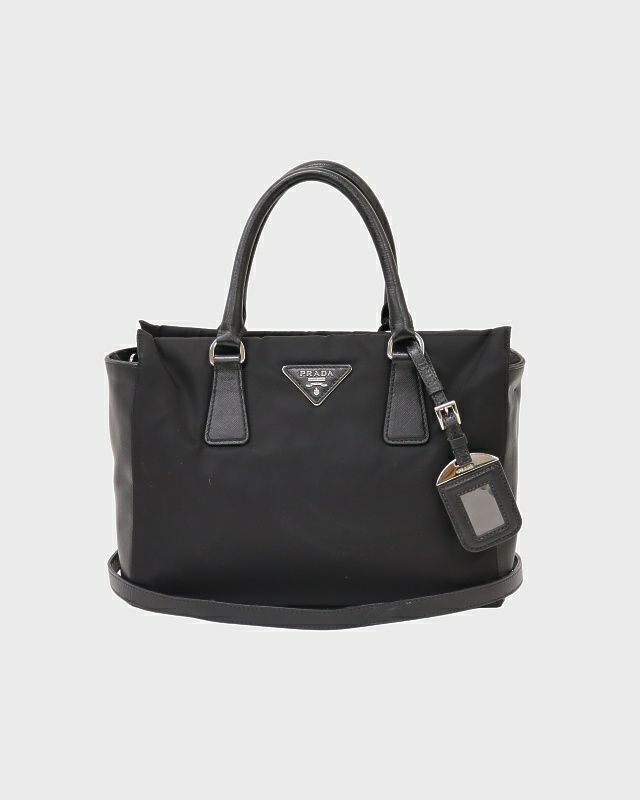 PRADA ハンドバッグ　三角ロゴ　テスート　ナイロン　レザー　黒　肩掛け可能 PRADA - 希少✨人気✨プラダ ショルダーバッグ 三角ロゴ