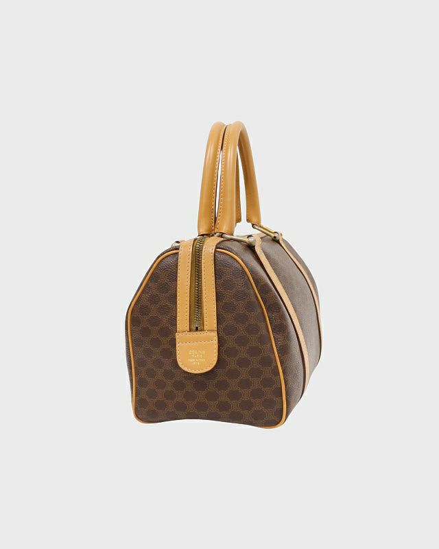 CELINE マカダム柄 ハンドバッグ ミニボストンバッグ ブラゾンロゴ CELINE 極 美品 セリーヌ ヴィンテージ マカダム ブラゾン