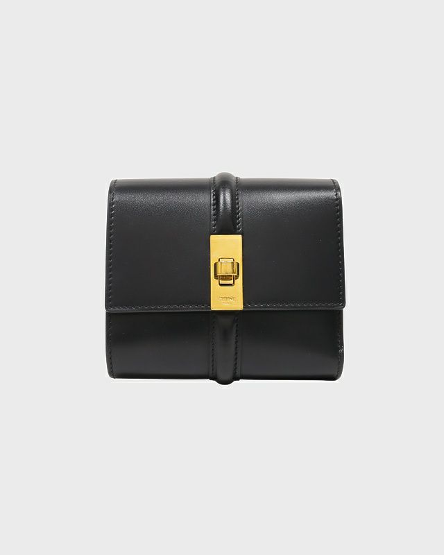 CELINE スモールトリフォールドウォレット ブラック CELINE セリーヌ スモール トリフォールドウォレット グレインド