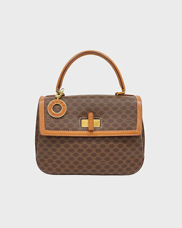 【CELINE】ハンドバッグ　マカダム柄　ブラウン　PVC ターンロック CELINE マカダム柄ターンロックハンドバッグ | Hedy