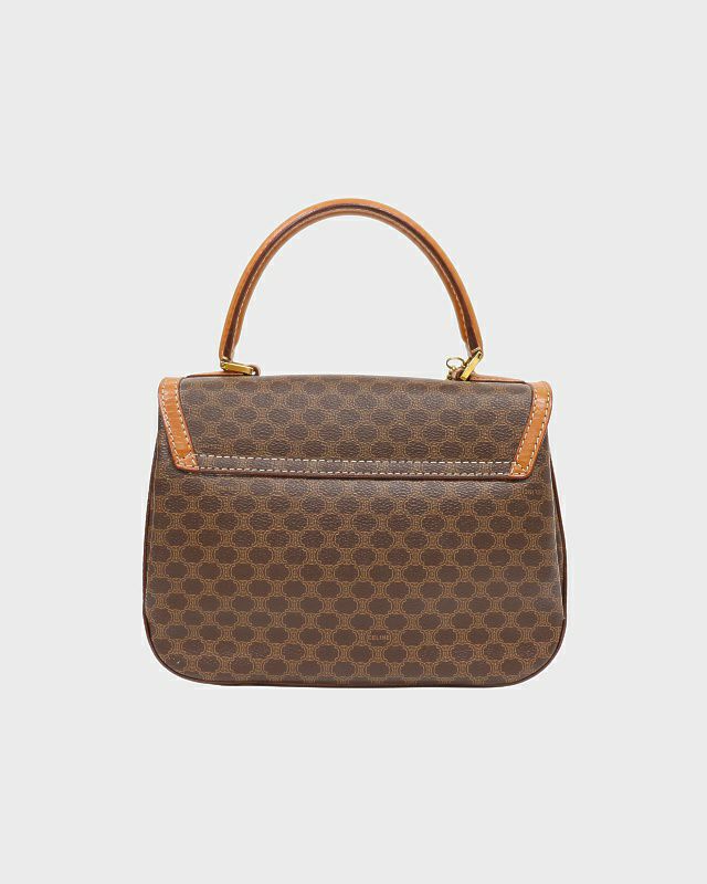 【CELINE】ハンドバッグ　マカダム柄　ブラウン　PVC ターンロック CELINE(セリーヌ) マカダム ハンドバッグ ターンロック ブラウン