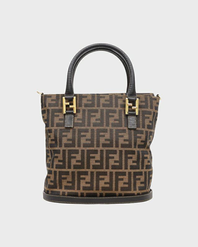 FENDI 2way ズッカ レザー ハンドバッグ ロゴ　ブラウン　トートバッグ FENDI ズッカ キャンバス レザー トートバッグ ハンドバッグ