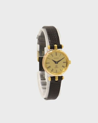 ヴィンテージグッチ時計 GUCCI グッチ シェリーライン ブラック レザー 腕時計