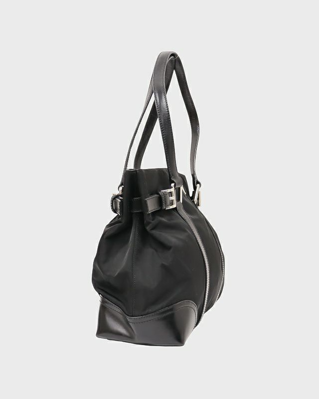 eonojun プラダ トートバッグ 三角ロゴ ナイロン レザー 金具 黒 PRADA 三角ロゴ金具ナイロンレザートートバッグ | Hedy