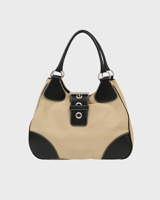 PRADA 三角ロゴキャンバスレザーハンドバッグ | Hedy
